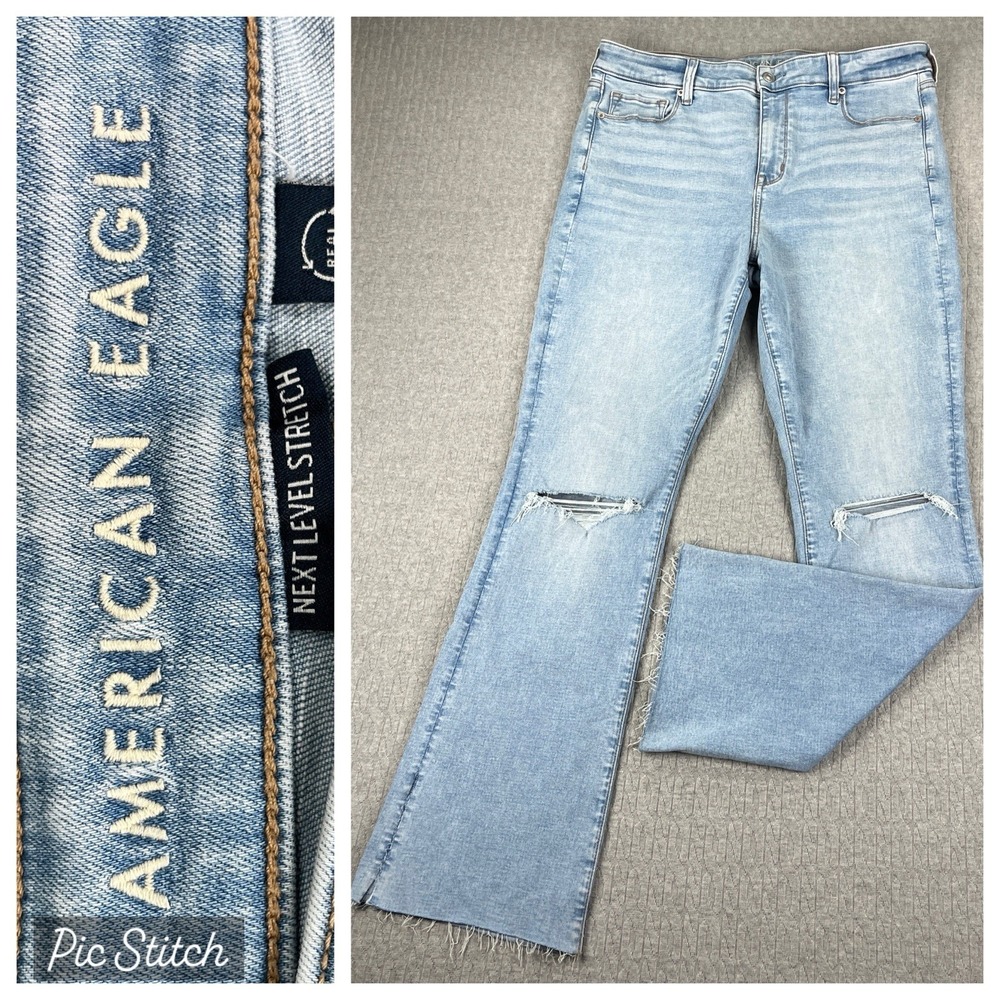 American Eagle Bootcut Jeans Women 16/33X31 High Rise light Wash raw Hem